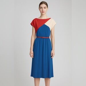 Avon fashions vintage red white blue 80’s  color block dress womens size large